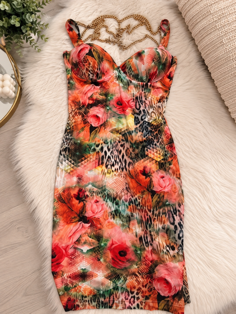 Rochie Chantal florală cu imprimeu animal print, S